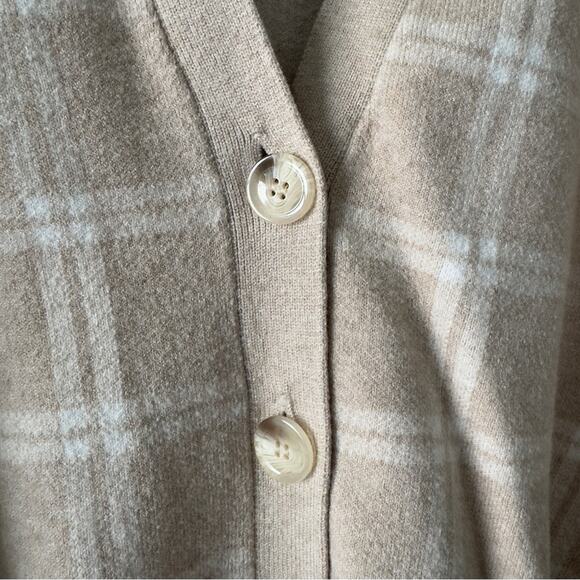 Joie Beige Plaid Cardigan long sleeve cable knit accent button down front - Picture 7 of 12